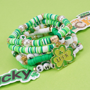 Fashion Jewelry St Patrick's Day <b>Beaded</b> <b>Bracelets</b> Set Green Shamrock Party Accessories Unisex Made In China - Product Image 4