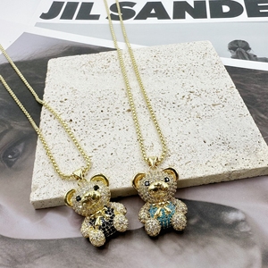 패션 마이크로 인셋 풀 주얼리 귀여운 곰 다이아몬드 목걸이 구리 비즈 체인 18k 금도금 펜던트 목걸이 (여성용) - Product Image 3