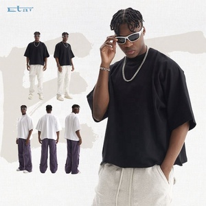 เสื้อยืดผ้าฝ้ายบ็อกซี่ฟิตสำหรับผู้ชายพิมพ์โลโก้ตามสั่งเสื้อยืดกล่องใส่เสื้อผ้าแนวสตรีทเสื้อยืดโอเวอร์ไซส์300แกรมผลิต - Product Image 5