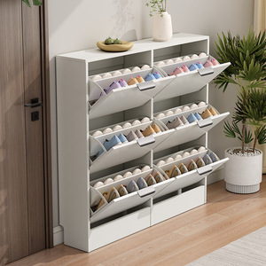 Flip Down <b>Shoe</b> Cabinet White Ultra Thin <b>Large</b> Capacity Entryway Storage Unit Space Saving For Home Use - Product Image 3