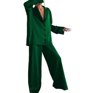 Pigiami da <span class=keywords><strong>donna</strong></span> Sexy a taglio basso Set di pigiami alla moda da <span class=keywords><strong>donna</strong></span> larghi Casual a maniche lunghe tailleur tinta unita <span class=keywords><strong>in</strong></span> seta di <span class=keywords><strong>raso</strong></span> - Product Image 5