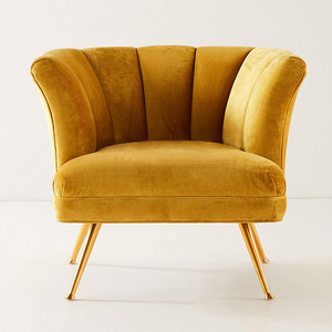 Mid Century Style Furniture Single Sofa Scalloped-Back Chair Stainless Steel legs fabric Velvet Living Room Armchair - Product Image 3