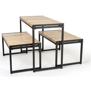 Mesa de exhibición de ropa de Color/Logotipo personalizable con recubrimiento de polvo Rectangular de nido de 3 niveles de madera y Metal para tiendas de ropa - Product Image 5