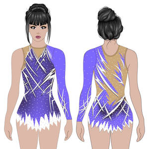 Tuta da ginnastica per ragazze ad alta elasticità con motivo rosa viola Design a una manica e strass a linea bianca - Product Image 2