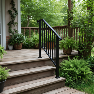 Corrimano per Portico Esterno, Design Retrò ad Arco Nero, Parti in Metallo per Scale Accessibili - Product Image 2