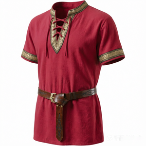 Camicia a Maniche Corte Stile Vichingo Rinascimentale e Cintura in Pelle con Rune Nordiche in Rilievo, Costume Medievale Scozzese per Halloween e Cosplay - Product Image 6