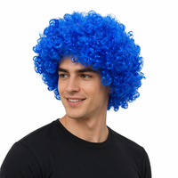 Perruque synthétique afro bouclée bleu vif et moelleuse, unisexe, pour cosplay de clown amusant, costume de fête sportive ou de carnaval