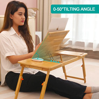 Combohome Plateau d'ordinateur portable de grande taille Plateau de lit de table basse d'ordinateur de sol en bambou, bureau d'étude pliable à hauteur réglable