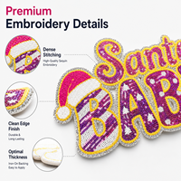 Parches Navideños Personalizados, Adorno Bordado, Parche de Lentejuelas Santa Babe, Letras Rosas Brillantes, Aplique Grande para Sudadera