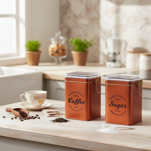 Kontensan EFC21S0 Set 3 75x100x150 mm Rectangular Metal Boxes Wire Clasp Transparent Lid Coffee Copper Food <b>Storage</b> <b>Container</b> - Product Image 3