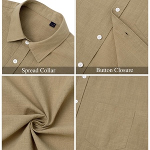 Wholesale Men's Breathable Cotton <b>Linen</b> Beach Shirts Short Sleeve Button Down Casual Vacation <b>Tops</b> - Product Image 5