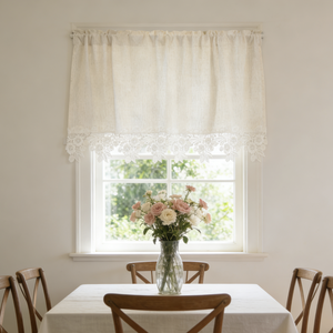 Tenda Corta Vintage <span class=keywords><strong>con</strong></span> Bordo <span class=keywords><strong>in</strong></span> Pizzo a Foglie, Traspirante <span class=keywords><strong>in</strong></span> Misto <span class=keywords><strong>Lino</strong></span>, per Cucina, Camera da Letto, Cottage, Arredamento Casa - Product Image 4