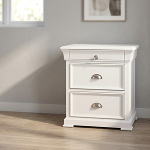 3-Drawer Wood Cabinet with Handles, Versatile Accent <b>Side</b> <b>Table</b> for Home Office, Living Room & Apartment <b>Storage</b> (White/Black) - Product Image 4