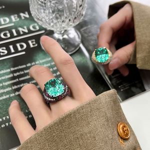High End Jewelry Eco-friendly Copper Gold Plated 14*16mm Paraiba Green Stone Zirconia Ring for Refined Feminine Elegance - Product Image 6