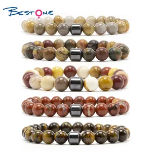 Wholesale Healing Stone Beads Bracelet Natural Gemstone Picasso JasperとMagnetic Hematite Jade Bracelet