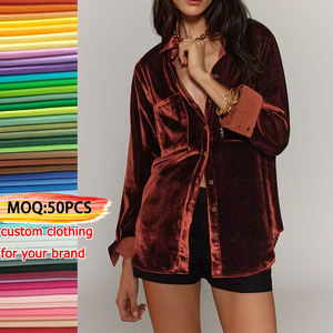 Produttore di abbigliamento personalizzato camicette da <span class=keywords><strong>donna</strong></span> di alta qualità alla moda con colletto abbottonato a maniche lunghe <span class=keywords><strong>in</strong></span> <span class=keywords><strong>velluto</strong></span> semplice - Product Image 1