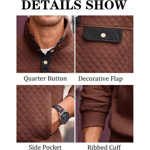 2025 hommes matelassé sweat col montant décontracté diamant pull à manches longues quart bouton Anti-rides XL 2XL disponible - Product Image 2