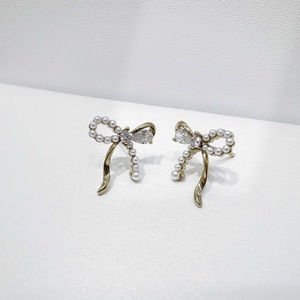 OEM plata 925 sterling silver Romantic <b>Bow</b> knot Stud Earring vintage korean ladies 18K Gold Plated Freshwater Pearl earrings - Product Image 1