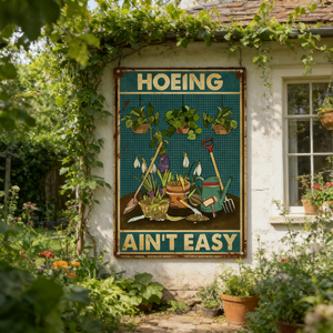 Letreros de jardín de hierro rústico personalizados con la frase 'Hoeing Ain't Easy', letrero vintage, decoración de pared, para cumpleaños, hogar, sala de estar, patio, cocina - Product Image 4