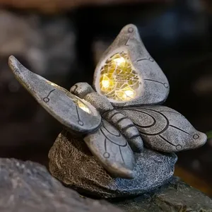 Decoración de Jardín Encantado con Luz Solar, Arte Animal Pintado a Mano, Mariposa de Resina Luminosa para Exteriores, Adorno para Patio y Jardín de Rocas - Product Image 2