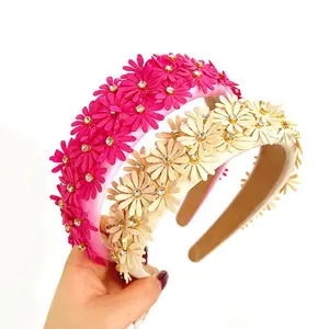 Warna-warni bunga kecil ikat kepala berlian imitasi aksesoris rambut untuk anak perempuan