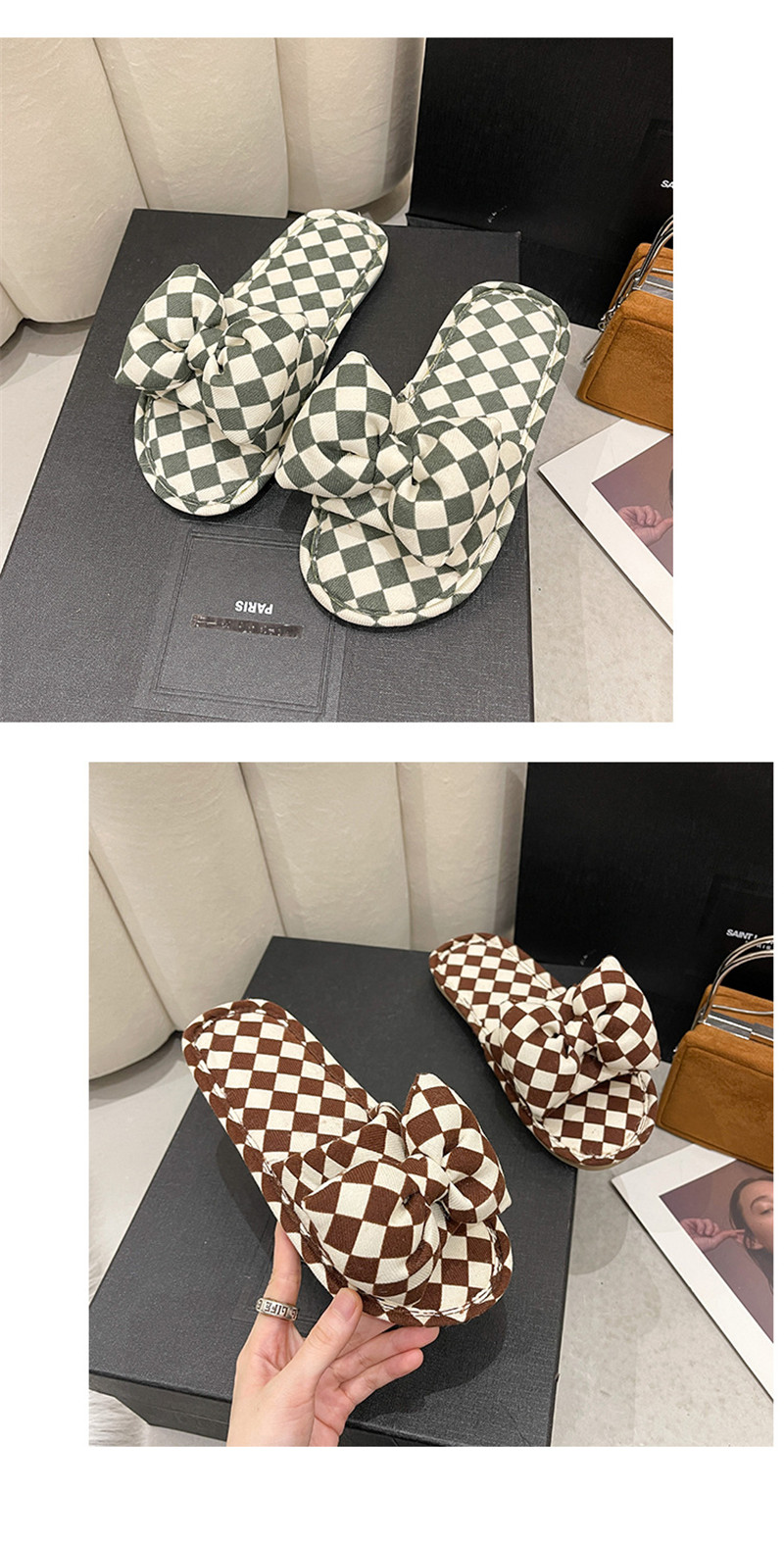 2023 Checkerboard Cross Thick Soft Cotton Slippers Outdoor Fashion Ringer Slippers House Shoes