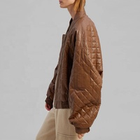 OEVE Veste en similicuir pour femmes, streetwear, manteaux oversize pour femmes avec poches zippées sur le devant, blouson aviateur
