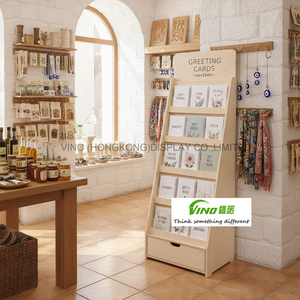 Expositor de tarjetas de felicitación VINO de madera con cajón de almacenamiento, estante vertical sólido de 6 niveles para tiendas minoristas - Product Image 3
