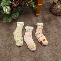 Chaussettes pantoufles d'hiver en polaire épaisse tricotée à imprimé animal pour femme, antidérapantes, doublées polaire, en tissu éponge