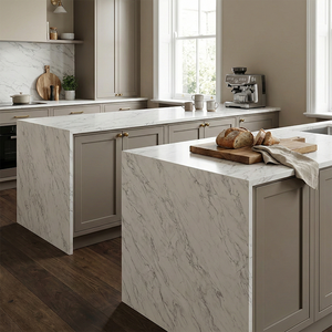 Losa de Cuarzo Artificial Calacatta Blanco con Vetas Grises Directo de Fábrica para Encimera de Cocina, Isla de Cocina y Tocador - Product Image 4