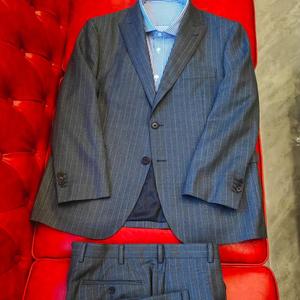 Dark Grey Wide Stripe <strong>Wool</strong> Polyester Blend Italian Business Suit Custom <strong>Double</strong> Breasted Bespoke B2B Bulk Personal Made Measure - Product Image 1