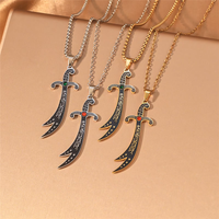 Collier Épée Zulfiqar en Acier Inoxydable, Pendentif Scimitar Imam Ali avec Pierre Colorée, Bijoux Calligraphie Arabe Islamique