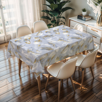 Nappe carrée grise anti-rayures à motif plumes, imperméable et anti-poussière, pour dîner familial et anniversaire