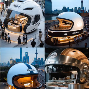 Grande arte all'aperto dell'acciaio inossidabile-casco creativo della motocicletta e scultura della casa del caffè fatti a mano con la tecnica di placcatura - Product Image 1
