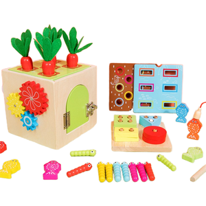 Boîte d'activités en bois Montessori Elisyia 9-en-1, jouet éducatif avec pêche, extraction de carottes et capture d'insectes <span class=keywords><strong>pour</strong></span> tout-petits - Product Image 1