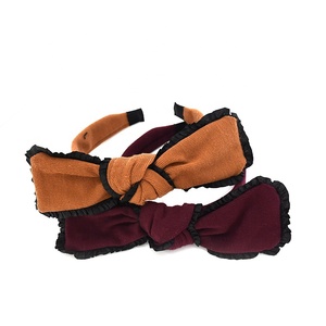 De moda <span class=keywords><strong>las</strong></span> <span class=keywords><strong>niñas</strong></span> arco Cruz nudo superior, Banda de la cabeza de algodón hecho a mano de plástico rojo <span class=keywords><strong>vino</strong></span> diadema - Product Image 1