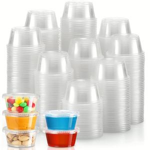 Ensemble de cuillères en plastique de 5 oz avec couvercle, gobelets à dessert carrés transparents jetables pour pâtisserie, pudding, mousse - Product Image 1