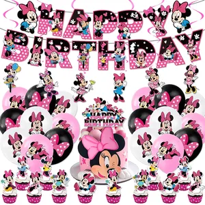 Cartoon Lovely Minnie Theme Birthday Party Decoration Sets Cake Topper Banner Latex Balloon Party Decorations Supplies Promotion