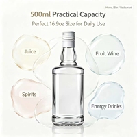 Bouteille en verre vide transparente carrée anti-rupture avec bouchon à vis 500 ml, impression personnalisée, décoration givrée, plusieurs styles de bouchons