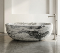 Baignoire autoportante moderne en marbre brun naturel, écologique, portable, pour usage intérieur en villa, avec drainage automatique, en pierre naturelle