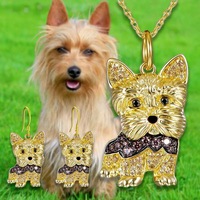 Ensemble Collier et Boucles d'Oreilles Pendentif Yorkshire Terrier Adorable, en Alliage Exquis avec Strass, Bijoux pour Chien, Accessoires Cadeaux, Vente Chaude