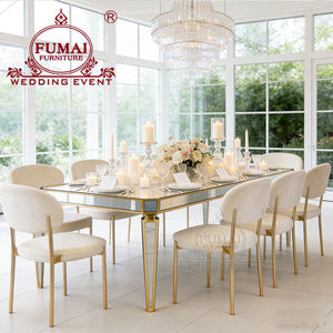 gold Stainless Steel <b>Table</b> with 6 Chairs Mirror Glass Banquet Event <b>Party</b> Dining Room Furniture for Wedding Celebration - Product Image 5