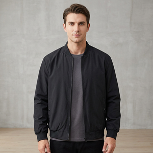 Chaqueta Bomber Negra Clásica Personalizada con Logotipo para Hombre, Chaqueta de Piloto Vintage para Oficina con Cuello de Béisbol - Product Image 1