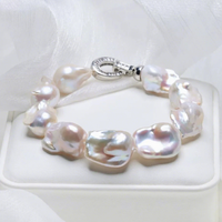 Bracciale di Lusso con Perle Barocche Fireball 14-20mm, Perle Naturali ad Alta Lucentezza Aurora, Chiusura con Zirconi Cubici Baguette