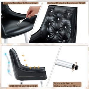 Chaise d'appoint moderne en similicuir PU à motif crocodile, dossier capitonné en losanges, pieds en métal chromé, lot de 2 pour salon - Product Image 5