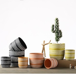 Vente en gros de pots en céramique pour plantes succulentes en terre cuite Couvertures de pots de fleurs respirantes géométriques simples Décoration de jardin Fabricant - Product Image 2