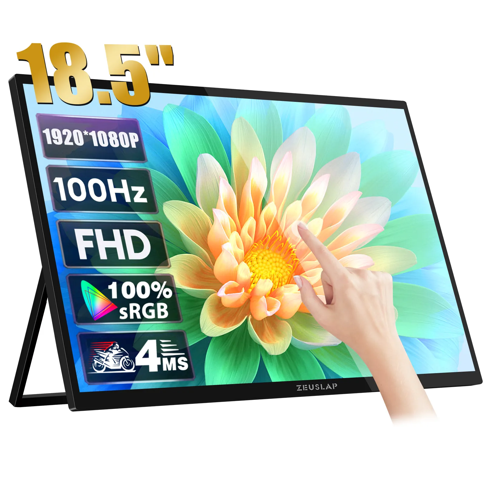 18,5 Zoll Touchscreen tragbarer Monitor 100 Hz 100 % sRGB mit Bildschirmhalterung Stand für Laptop Telefon Xbox PS4 PS5 Switch