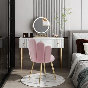 Sedia da trucco per camera da letto in polvere da donna sedia in velluto con decorazioni moderne di metà secolo sedia da camera da letto per soggiorno <span class=keywords><strong>rosa</strong></span> in metallo all'ingrosso - Product Image 2