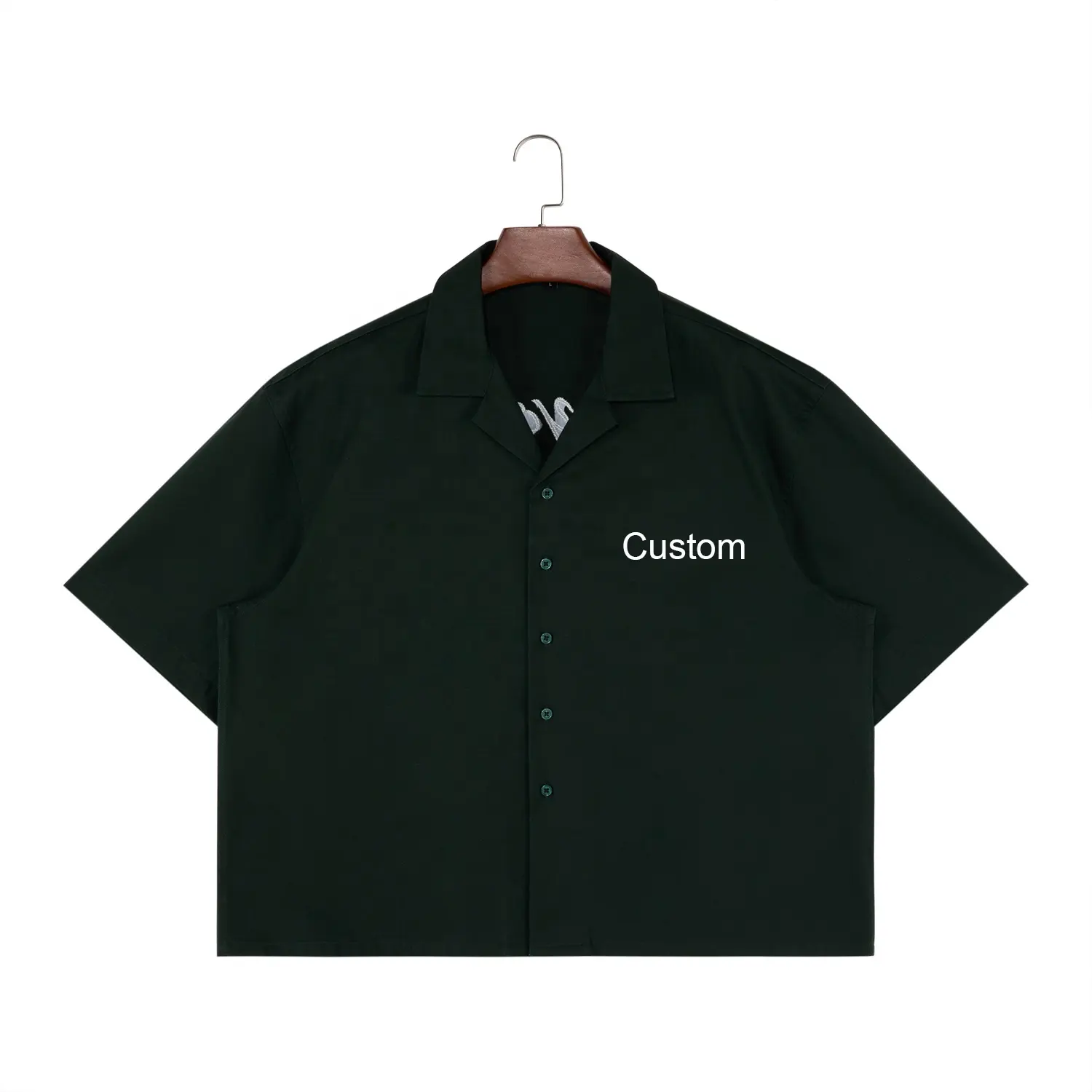 Custom Katoenen Twill Cubaanse Kraag Heren Shirts Ketting Borduurwerk Boxy Cropped Heren Designer Shirt