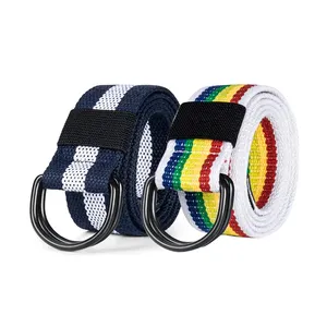 Webbing Manufacturer Customizable Double Black D-Ring Buckle Mixed colors Canvas Webbing Belt With Metal Tip